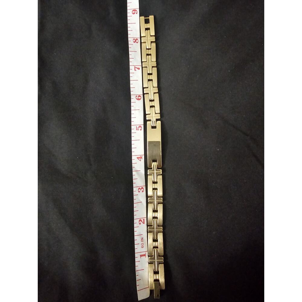 8in Gold Tone Bar Link Chain Bracelet Fashion Jewelry Rectangular Metal Design